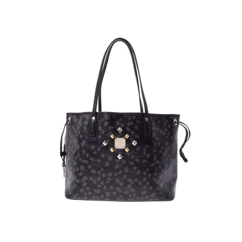 MCM black calfskin tote bag LOVELESS studded pouch